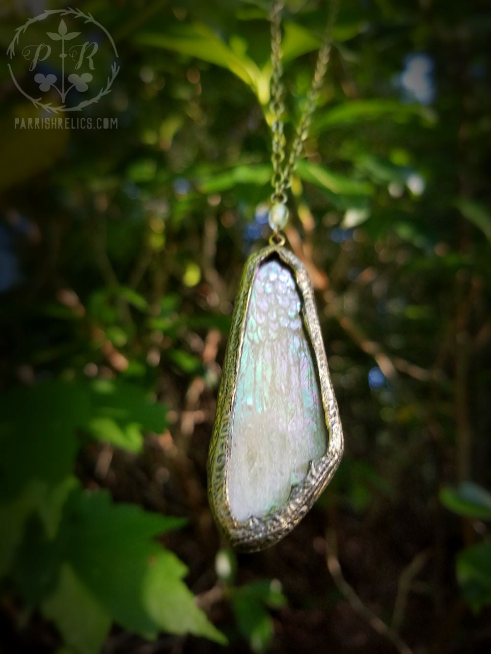 Etched Wing ~ Iridescent Stained Glass Amulet