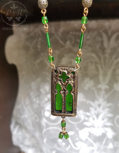 Emerald Cathedral Stained Glass Window Amulet