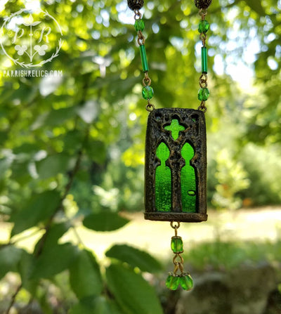 Emerald Cathedral Stained Glass Window Amulet