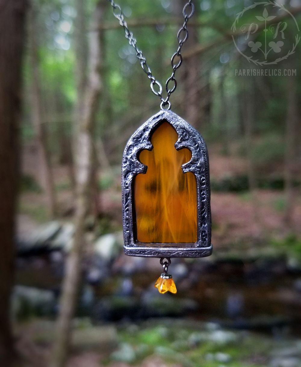Hestia's Golden Fire ~ Stained Glass Window Amulet