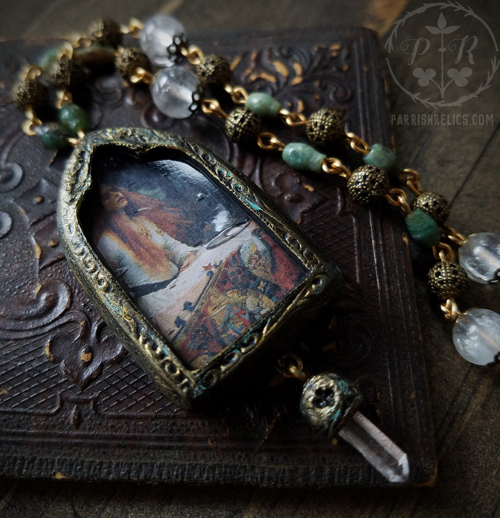 Lady of Shalott ~ Quartz Crystal Pictorial Shrine Amulet