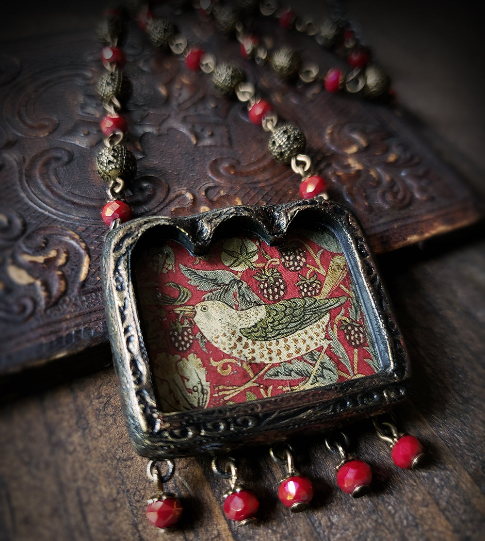 Strawberry Thief ~ William Morris Pictorial Shrine Amulet