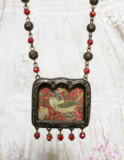 Strawberry Thief ~ William Morris Pictorial Shrine Amulet