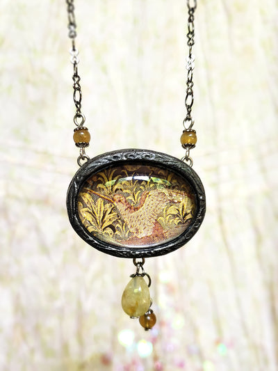 Medieval Tapestry Hummingbird Pictorial Shrine Amulet