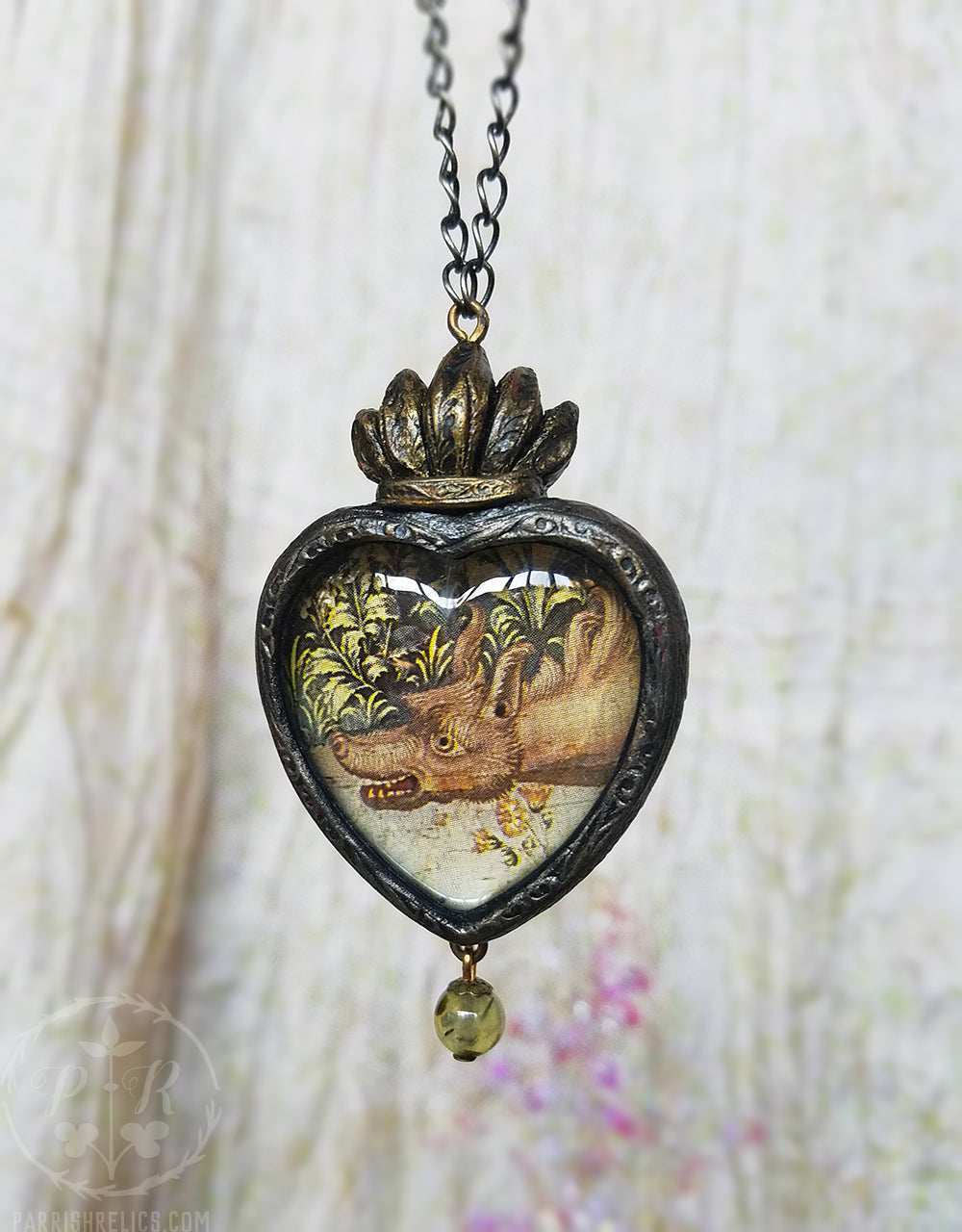 Tapestry Wolf ~ Sacred Heart Pictorial Shrine Amulet