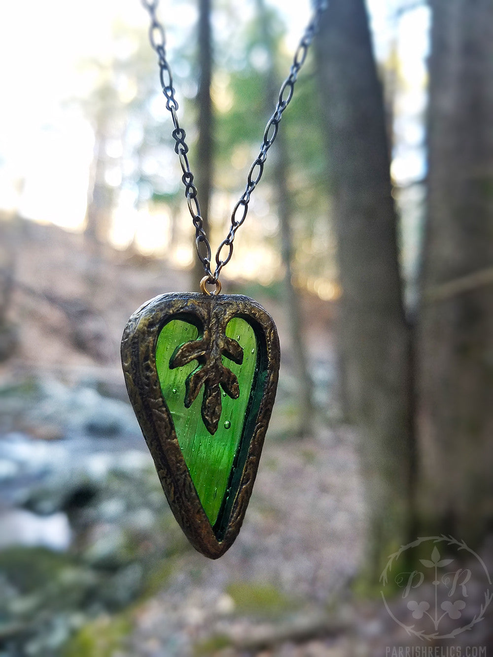 Medieval Leaf Heart ~ Stained Glass Amulet