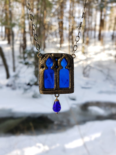 Remain In Light ~ Twin Gothic Window Stained Glass Amulet