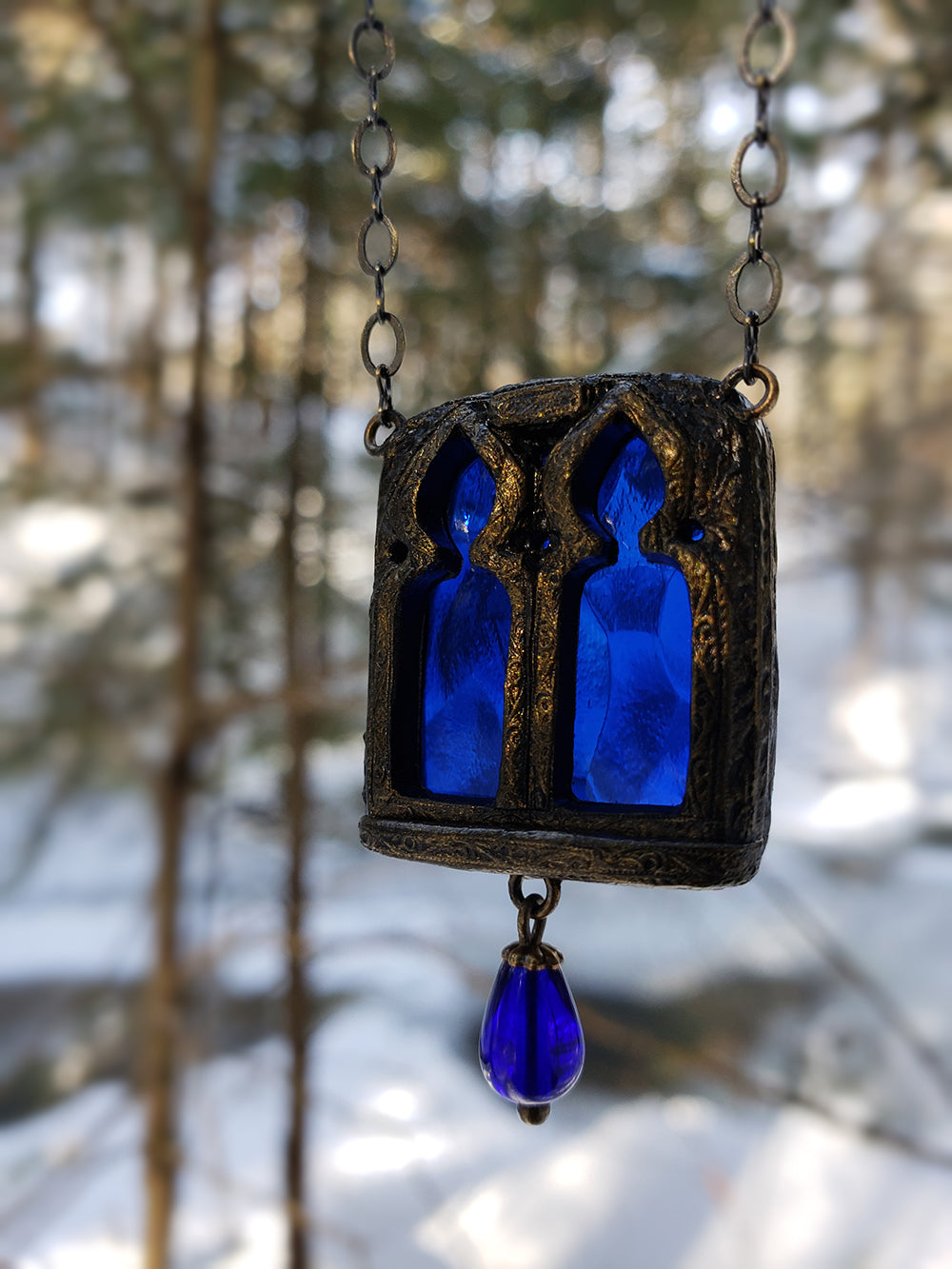 Remain In Light ~ Twin Gothic Window Stained Glass Amulet