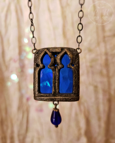 Remain In Light ~ Twin Gothic Window Stained Glass Amulet