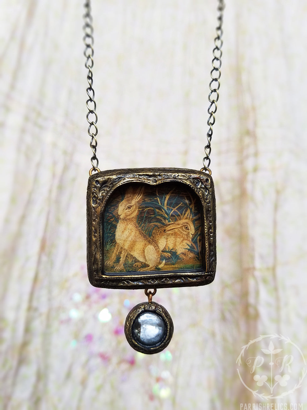 Embroidered Hares ~ Pictorial Shrine Amulet