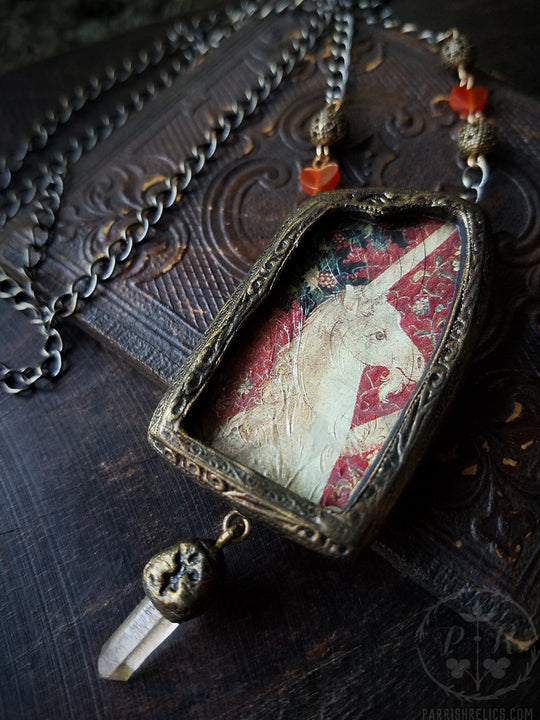 Unicorn Tapestry ~ Pictorial Shrine Quartz Crystal Amulet
