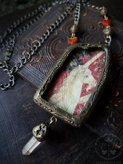 Unicorn Tapestry ~ Pictorial Shrine Quartz Crystal Amulet