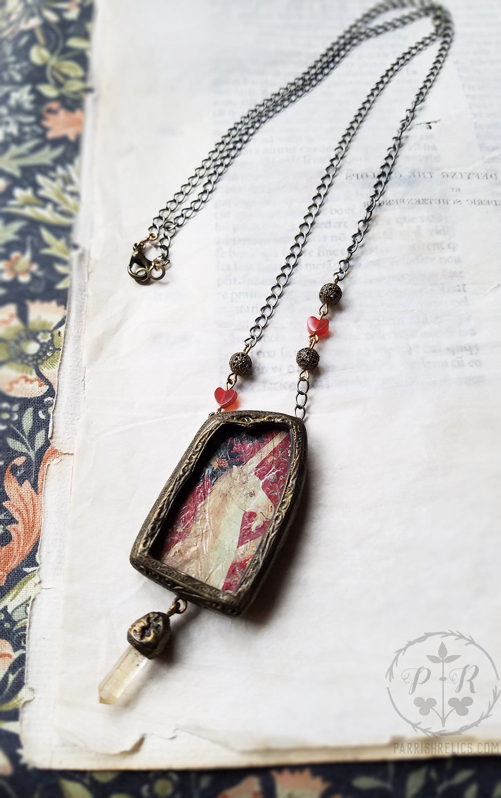 Unicorn Tapestry ~ Pictorial Shrine Quartz Crystal Amulet