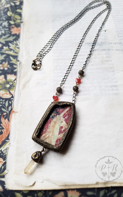 Unicorn Tapestry ~ Pictorial Shrine Quartz Crystal Amulet