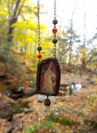 Unicorn Tapestry ~ Pictorial Shrine Quartz Crystal Amulet