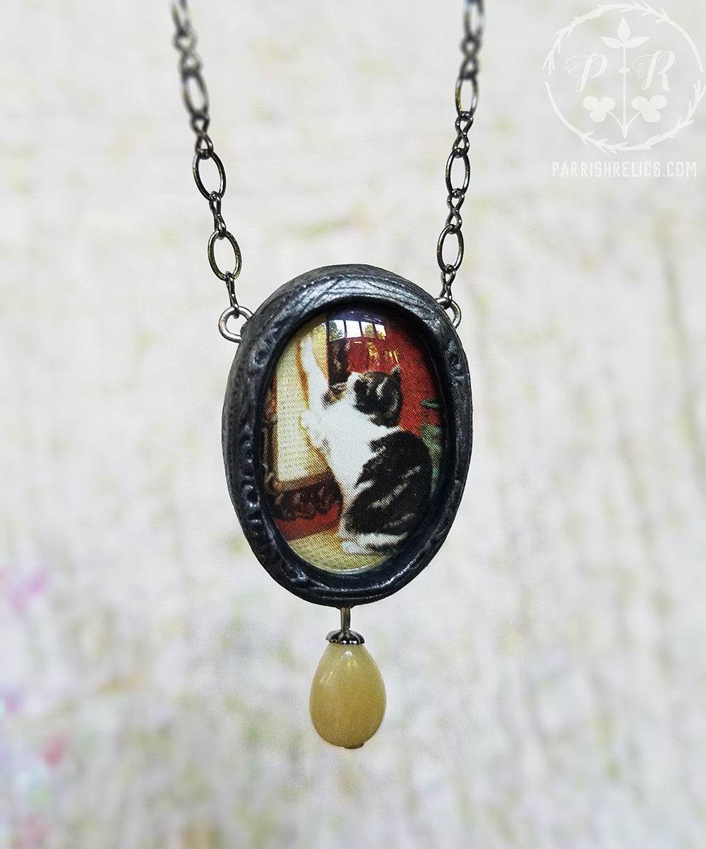 Victorian Cat Pictorial Shrine Amulet