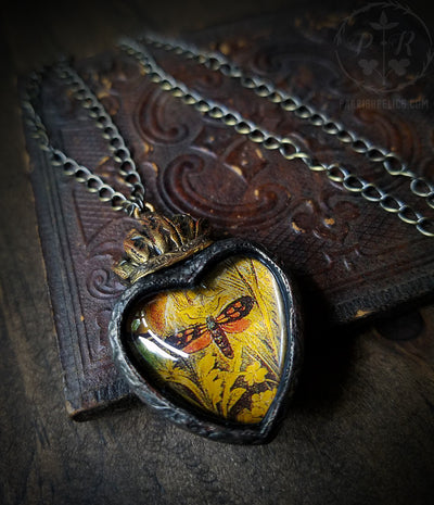 Victorian Moth Sacred Heart Pictorial Shrine Amulet